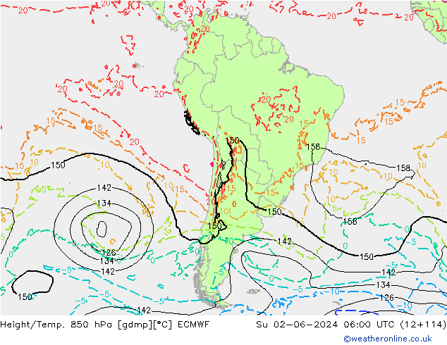 Hoogte/Temp. 850 hPa ECMWF zo 02.06.2024 06 UTC