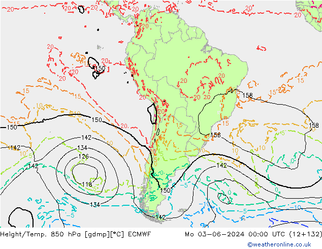 Z500/Yağmur (+YB)/Z850 ECMWF Pzt 03.06.2024 00 UTC