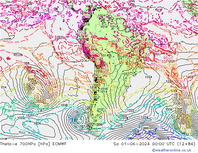 Theta-e 700hPa ECMWF Sáb 01.06.2024 00 UTC