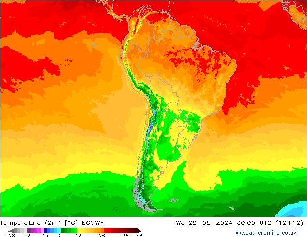 Temperature (2m) ECMWF We 29.05.2024 00 UTC