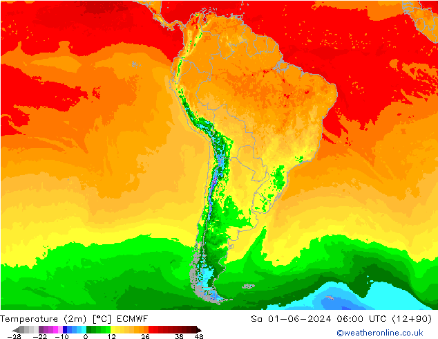 Temperature (2m) ECMWF So 01.06.2024 06 UTC