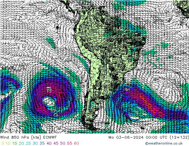 Vento 850 hPa ECMWF Seg 03.06.2024 00 UTC