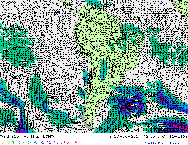 wiatr 950 hPa ECMWF pt. 07.06.2024 12 UTC