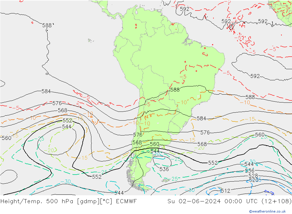 Height/Temp. 500 hPa ECMWF dom 02.06.2024 00 UTC