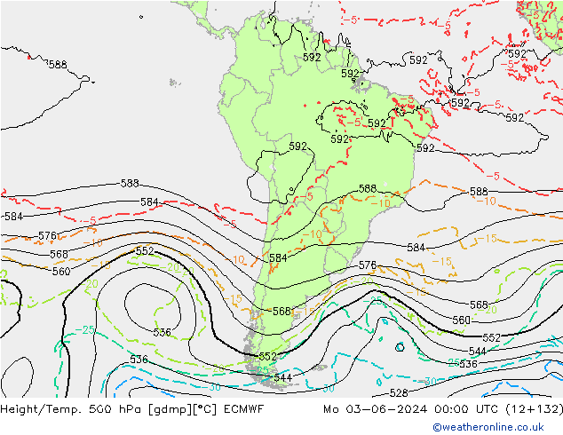 Z500/Rain (+SLP)/Z850 ECMWF Mo 03.06.2024 00 UTC