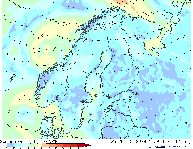 Surface wind (bft) ECMWF We 29.05.2024 18 UTC