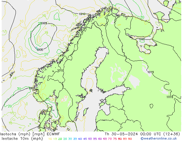 Isotachs (mph) ECMWF  30.05.2024 00 UTC