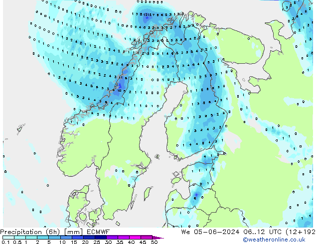 Z500/Regen(+SLP)/Z850 ECMWF wo 05.06.2024 12 UTC