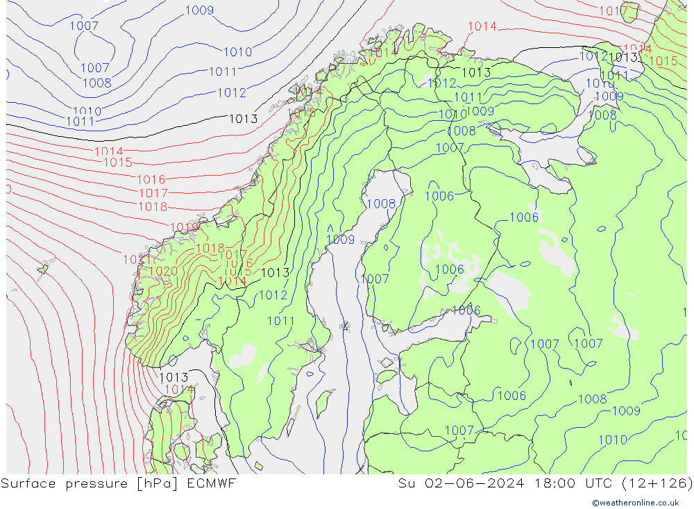 Presión superficial ECMWF dom 02.06.2024 18 UTC