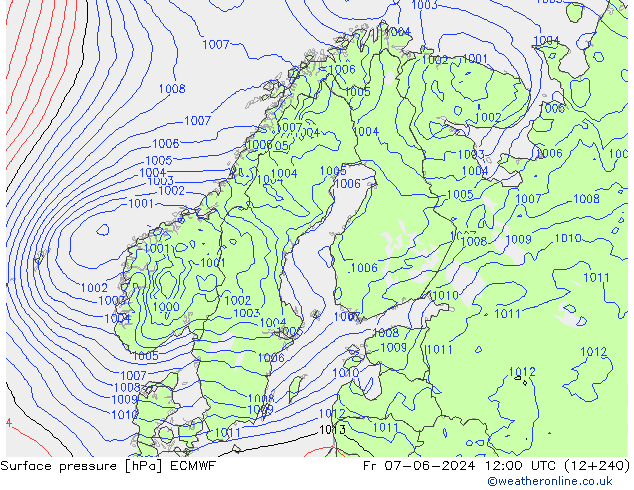 Surface pressure ECMWF Fr 07.06.2024 12 UTC