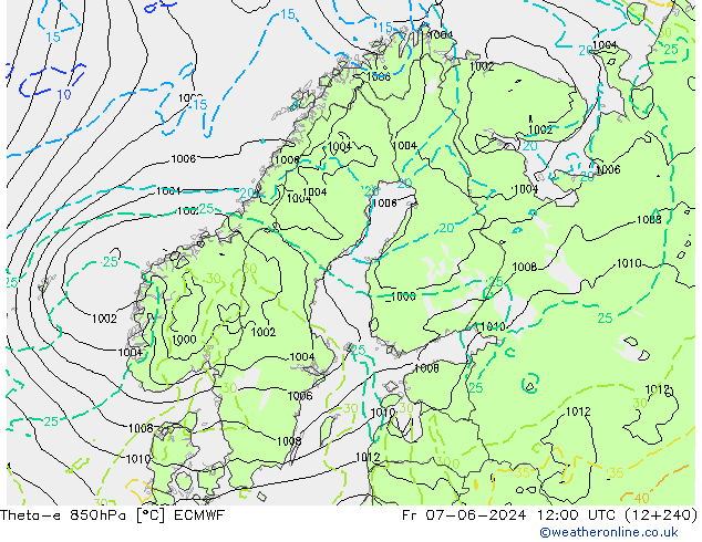 Theta-e 850hPa ECMWF Fr 07.06.2024 12 UTC