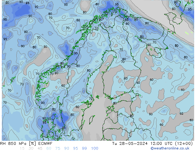 RH 850 hPa ECMWF wto. 28.05.2024 12 UTC