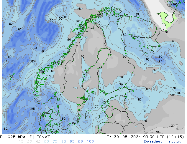 RH 925 hPa ECMWF Qui 30.05.2024 09 UTC