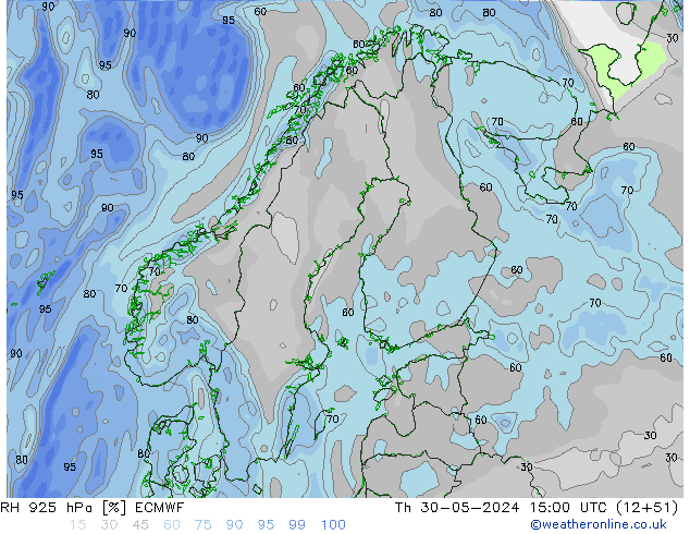 RH 925 hPa ECMWF Čt 30.05.2024 15 UTC