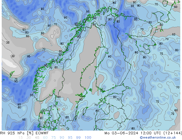 RH 925 hPa ECMWF pon. 03.06.2024 12 UTC