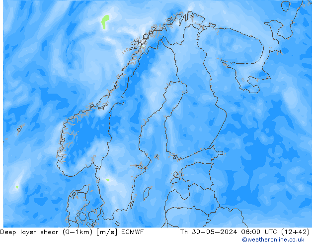 Deep layer shear (0-1km) ECMWF jeu 30.05.2024 06 UTC