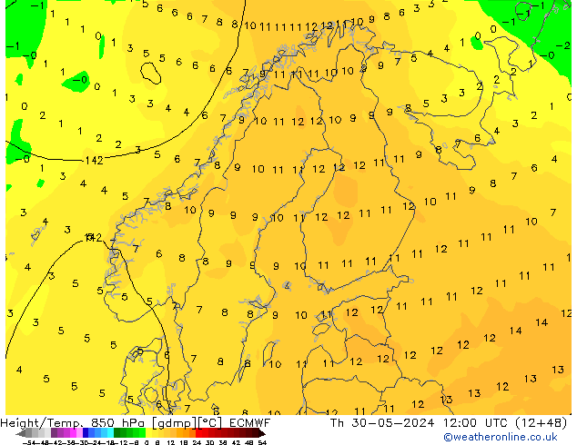 Height/Temp. 850 hPa ECMWF Th 30.05.2024 12 UTC