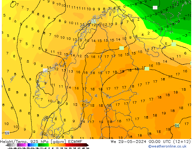 Height/Temp. 925 hPa ECMWF Qua 29.05.2024 00 UTC