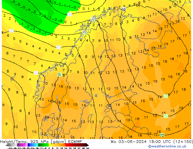 Height/Temp. 925 hPa ECMWF lun 03.06.2024 18 UTC