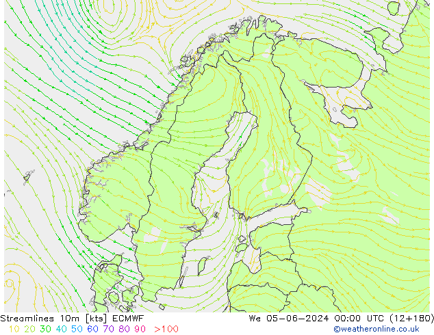 Streamlines 10m ECMWF We 05.06.2024 00 UTC