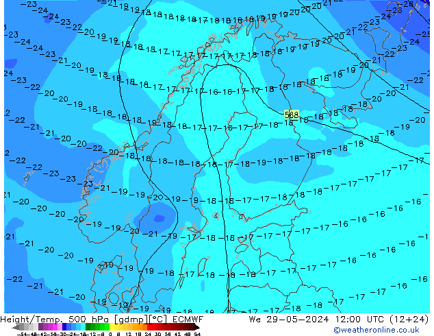 Z500/Rain (+SLP)/Z850 ECMWF śro. 29.05.2024 12 UTC