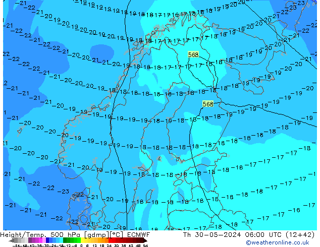 Z500/Rain (+SLP)/Z850 ECMWF jue 30.05.2024 06 UTC