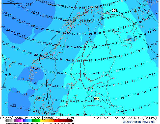 Z500/Rain (+SLP)/Z850 ECMWF ven 31.05.2024 00 UTC