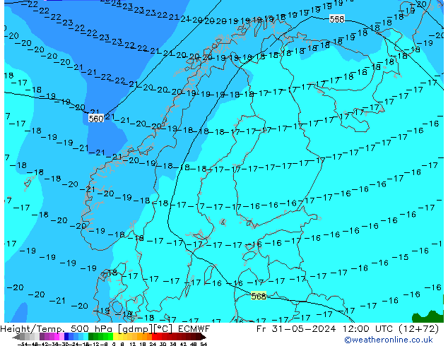 Z500/Rain (+SLP)/Z850 ECMWF Fr 31.05.2024 12 UTC