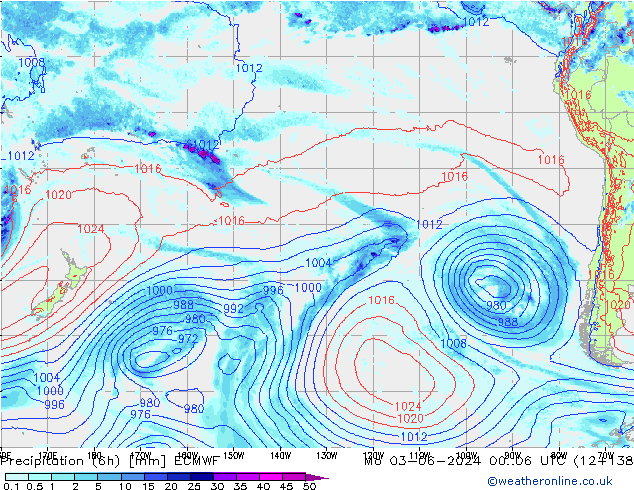 Z500/Rain (+SLP)/Z850 ECMWF Po 03.06.2024 06 UTC