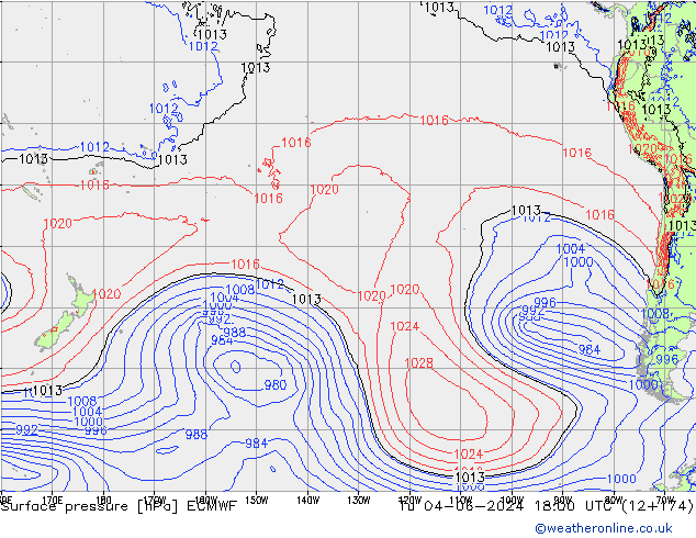 Surface pressure ECMWF Tu 04.06.2024 18 UTC