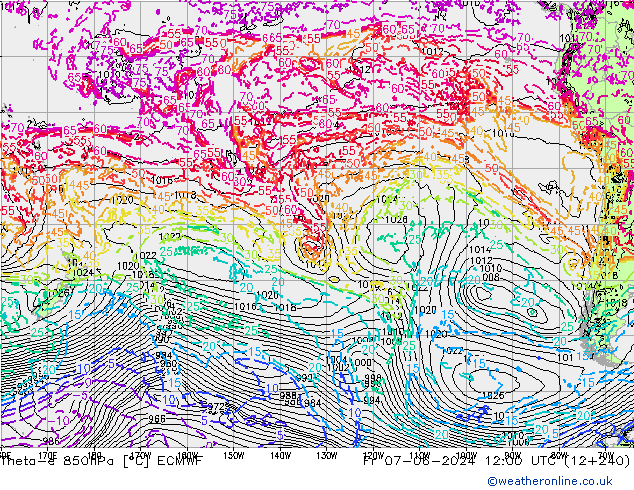 Theta-e 850hPa ECMWF Fr 07.06.2024 12 UTC