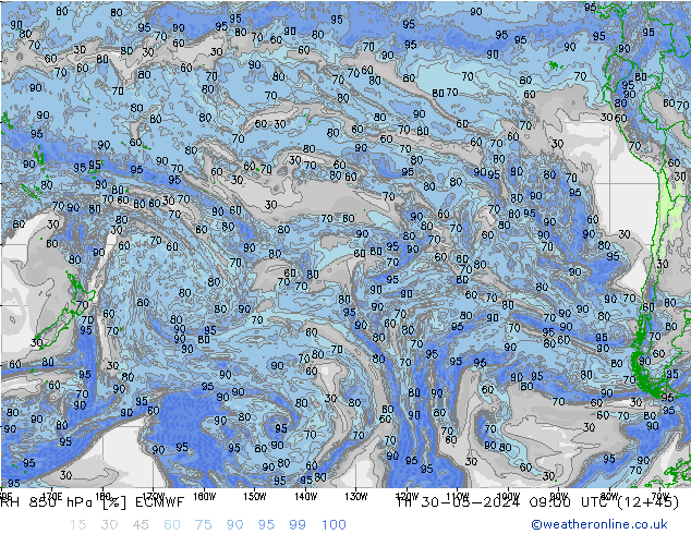 Humidité rel. 850 hPa ECMWF jeu 30.05.2024 09 UTC