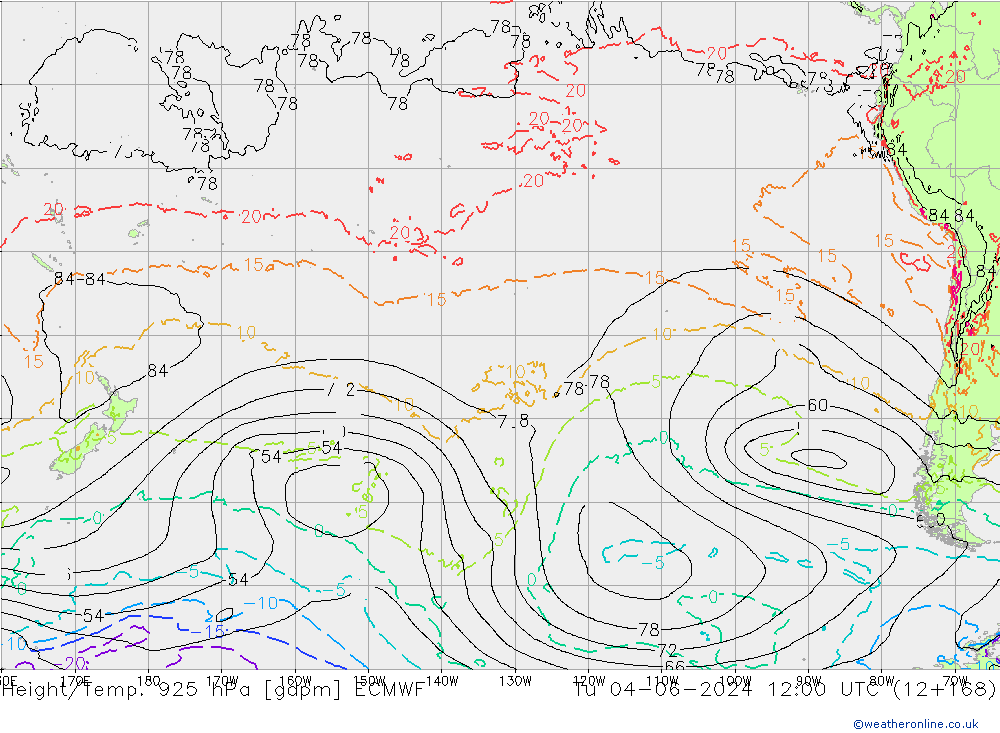 Height/Temp. 925 hPa ECMWF Tu 04.06.2024 12 UTC