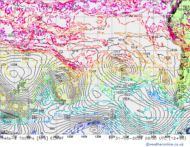 Theta-e 700hPa ECMWF Fr 31.05.2024 06 UTC