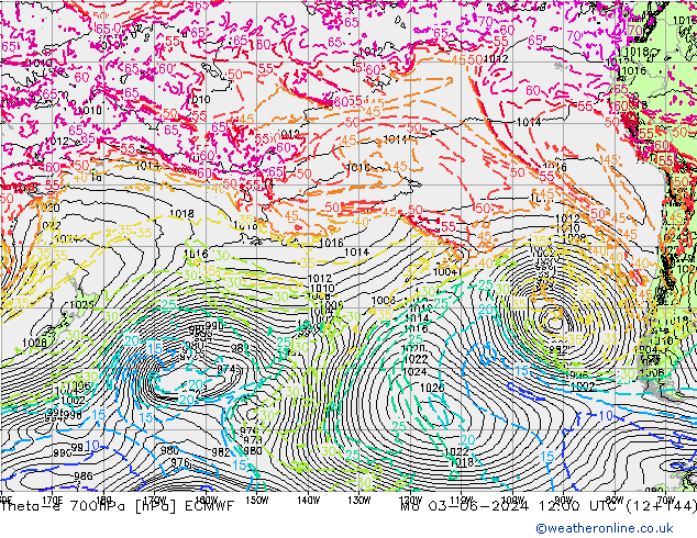 Theta-e 700hPa ECMWF pon. 03.06.2024 12 UTC