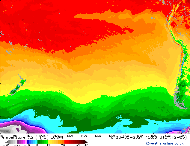 Temperatuurkaart (2m) ECMWF di 28.05.2024 15 UTC