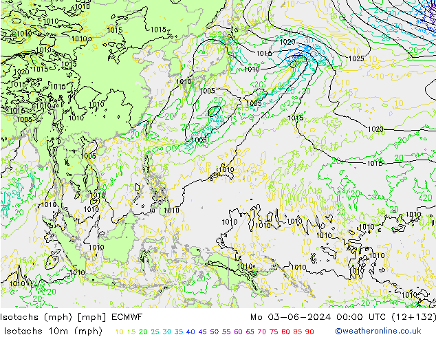 Isotachs (mph) ECMWF lun 03.06.2024 00 UTC