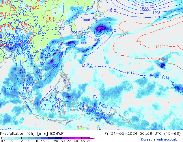 Z500/Rain (+SLP)/Z850 ECMWF Fr 31.05.2024 06 UTC