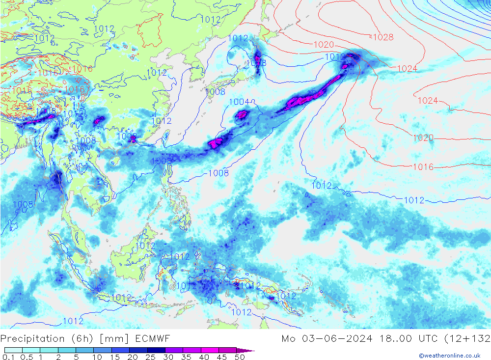 Z500/Rain (+SLP)/Z850 ECMWF Po 03.06.2024 00 UTC