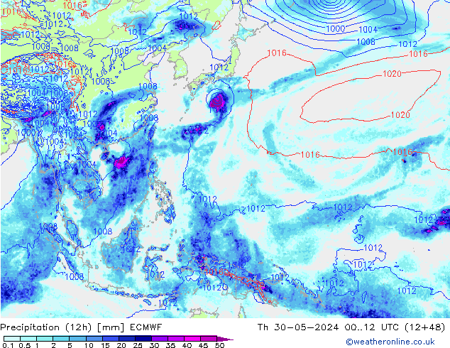 Precipitation (12h) ECMWF Th 30.05.2024 12 UTC