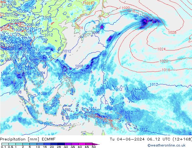 Srážky ECMWF Út 04.06.2024 12 UTC