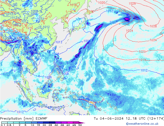 Srážky ECMWF Út 04.06.2024 18 UTC