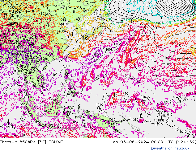 Theta-e 850hPa ECMWF ma 03.06.2024 00 UTC