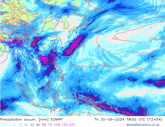 Precipitación acum. ECMWF jue 30.05.2024 18 UTC