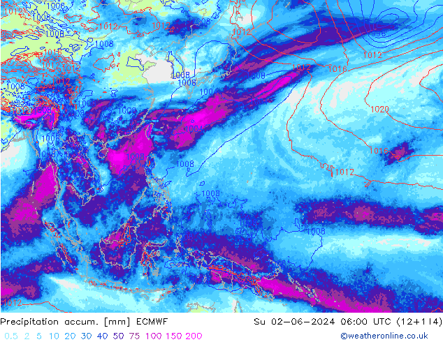 Precipitation accum. ECMWF Dom 02.06.2024 06 UTC