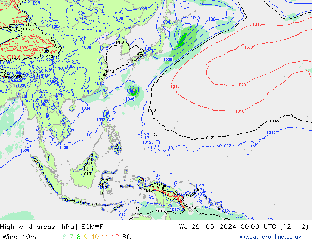 High wind areas ECMWF We 29.05.2024 00 UTC