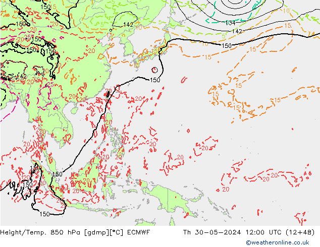 Z500/Rain (+SLP)/Z850 ECMWF  30.05.2024 12 UTC