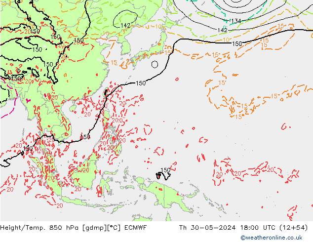 Z500/Rain (+SLP)/Z850 ECMWF gio 30.05.2024 18 UTC