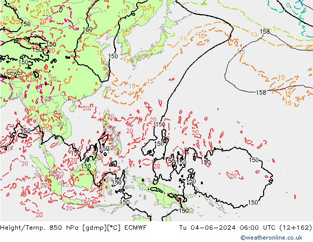 Géop./Temp. 850 hPa ECMWF mar 04.06.2024 06 UTC