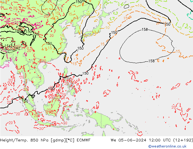 Z500/Rain (+SLP)/Z850 ECMWF mer 05.06.2024 12 UTC